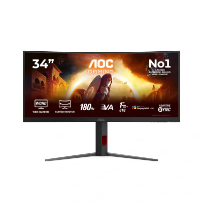 AOC G4 CU34G4CA, 86.4 cm (34"), 3440 x 1440 pixels, Wide Quad HD, 1 ms, Black, Red