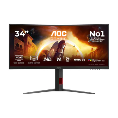 AOC G4 CU34G4Z, 86.4 cm (34"), 3440 x 1440 pixels, Wide Quad HD, LED, 1 ms, Black, Red
