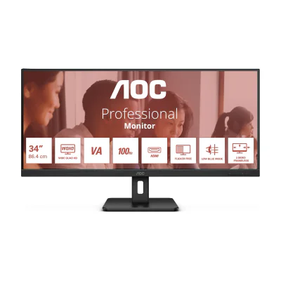 AOC U34E2M, 86.4 cm (34"), 3440 x 1440 pixels, Wide Quad HD, 4 ms, Black