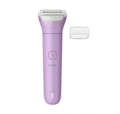 Aparat de ras electric pentru femei, fara fir PHILIPS BRL114/00, umed si uscat, autonomie: 80 minute, 1 accesoriu, trimmer (pieptene) pentru tuns, culoare mov