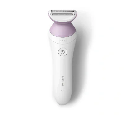 Aparat de ras fara fir umed si uscat PHILIPS Lady Shaver Seria 6000 BRL136/00, Wet&Dry, 40 min utilizare, Manusa exfoliere, Alb/Mov,  L x A x I (mm) 60x120x185