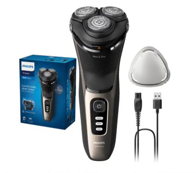 Aparat de ras PHILIPS Seria 3000 S3242/12  Wet&Dry, Autonomie 60 min, 3 elemente de taiere, Auriu, L x A x I (mm) 80x140x190