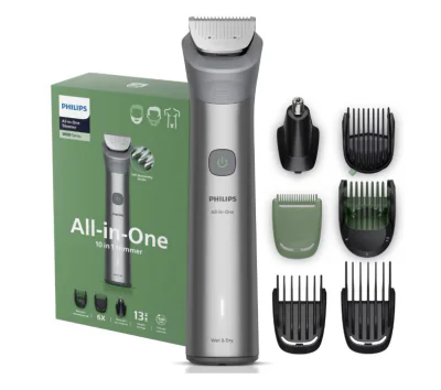 Aparat de tuns barba & parul de pe cap si corp 10in1 PHILIPS All-in-One MG5931/15, autonomie 120 min, 11 setari de lungime: 0,5-16 mm, 2 capate trimmer specializate (detalii, nas), piepteni pt fata, cap, corp, 100% rezistent la apa, husa