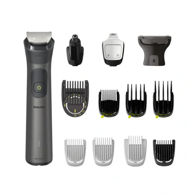 Aparat de tuns barba si parul PHILIPS 13 in 1 Multigroom All in One MG7925/15, Tehnologie BeardSense, Lame din otel cu auto-ascutire, 26 setari de lungime, Rezistent la apa,  Husa, Negru / Argintiu, L x A x I (mm) 70x160x230
