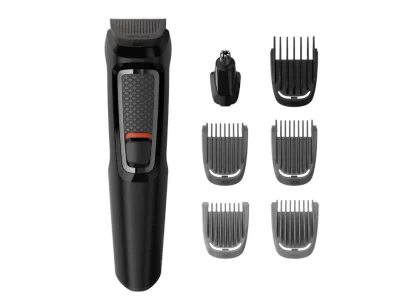 Aparat de tuns barba si parul PHILIPS 7 in 1 Multigroom MG3720/15, Lame cu ascutire, Acumulator, 2 piepteni barba, 2 piepteni pentru  aspect nebarbierit, 1 pieptene par, Negru, L x A x I (mm) 68x138x223