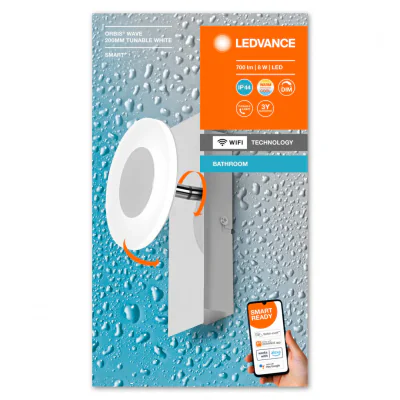 Aplica LED inteligenta pentru baie Ledvance SMART+ Wifi Orbis Wave 200, 8W, 700 lm, lumina alba (3000-6500K), IP44, 200x93x120mm, metal, Argintiu