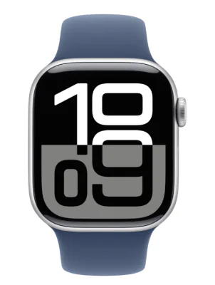 Apple Watch Series 10 GPS + Cellular 42mm Silver Aluminium Case with Denim Sport Band - S/M