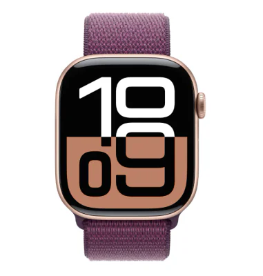 Apple Watch Series 10 GPS + Cellular 46mm Rose Gold Aluminium Case with Plum Sport Loop