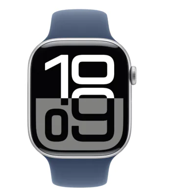 Apple Watch Series 10 GPS + Cellular 46mm Silver Aluminium Case with Denim Sport Band - S/M