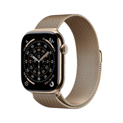 Apple Watch Series 11 GPS + Cellular 42 mm, carcasă Gold Titanium, brățară Gold Milanese Loop