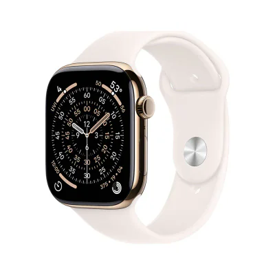 Apple Watch Series 11 GPS + Cellular 42 mm, carcasă Gold Titanium, brățară Light Blush Sport Band S/M