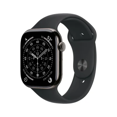 Apple Watch Series 11 GPS + Cellular 42 mm, carcasă Slate Titanium, brățară Black Sport Band M/L