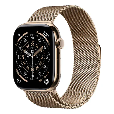 Apple Watch Series 11 GPS + Cellular 46 mm, carcasă Gold Titanium, brățară Gold Milanese Loop S/M