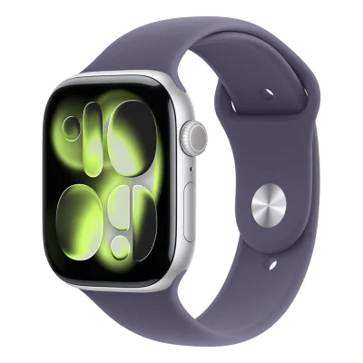 Apple Watch Series 11 GPS + Cellular 46 mm, carcasă Silver Aluminium, brățară Purple Fog Sport Band M/L