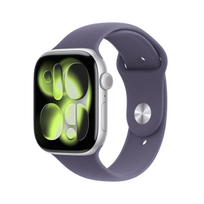 Apple Watch Series 11 GPS + Cellular 46 mm, carcasă Silver Aluminium, brățară Purple Fog Sport Band M/L