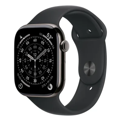 Apple Watch Series 11 GPS + Cellular 46 mm, carcasă Slate Titanium, brățară Black Sport Band S/M