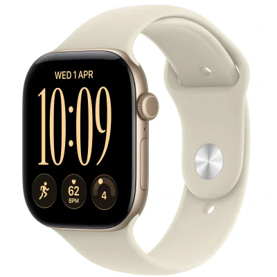 Apple Watch Series 12 GPS, Carcasa Light Gold Aluminium 46mm, Sand Sport Band - S/M