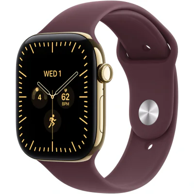Apple Watch Series 12 GPS + Cellular, Carcasa Radiant Gold Titanium 42mm, Burgundy Sport Band - M/L