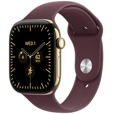 Apple Watch Series 12 GPS + Cellular, Carcasa Radiant Gold Titanium 46mm, Burgundy Sport Band - M/L