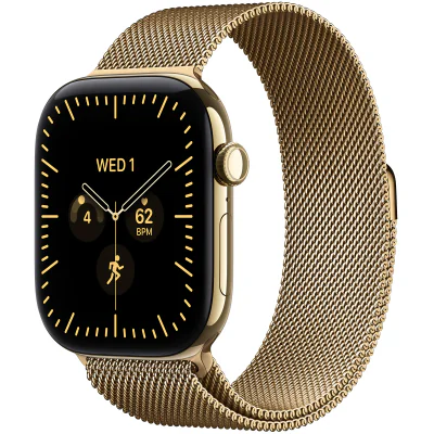 Apple Watch Series 12 GPS + Cellular, Carcasa Radiant Gold Titanium 46mm, Radiant Gold Milanese Loop - M/L