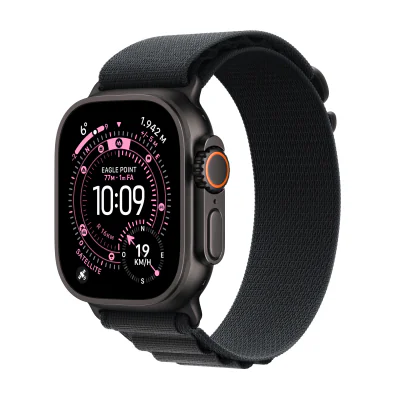 Apple Watch Ultra 3 GPS + Cellular 49 mm, carcasă Black Titanium, brățară Black Alpine Loop Medium