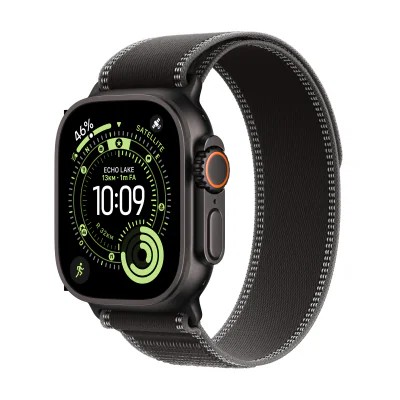 Apple Watch Ultra 3 GPS + Cellular 49 mm, carcasă Black Titanium, brățară Black/Charcoal Trail Loop S/M