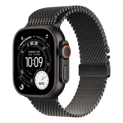 Apple Watch Ultra 3 GPS + Cellular 49 mm, carcasă Black Titanium, brățară Black Titanium Milanese Loop Large