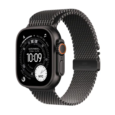 Apple Watch Ultra 3 GPS + Cellular 49 mm, carcasă Black Titanium, brățară Black Titanium Milanese Loop Large