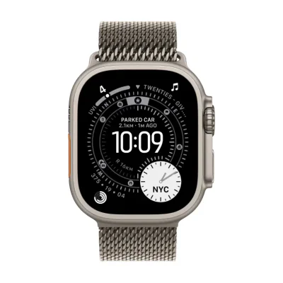 Apple Watch Ultra 3 GPS + Cellular 49 mm, carcasă Natural Titanium, brățară Natural Titanium Milanese Loop Medium