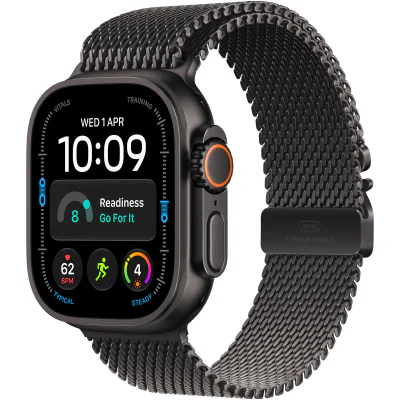 Apple Watch Ultra 4, GPS + Cellular, Carcasa Black Titanium 49mm, Black Titanium Milanese Loop - L