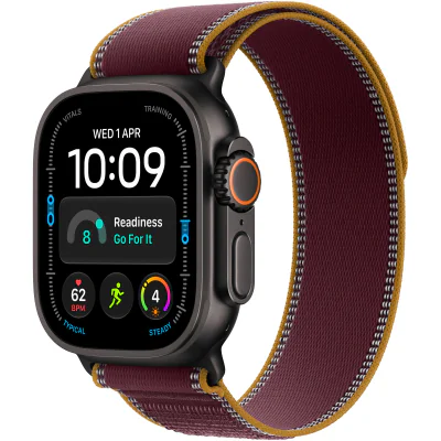 Apple Watch Ultra 4, GPS + Cellular, Carcasa Black Titanium 49mm, Burgundy Trail Loop - S/M
