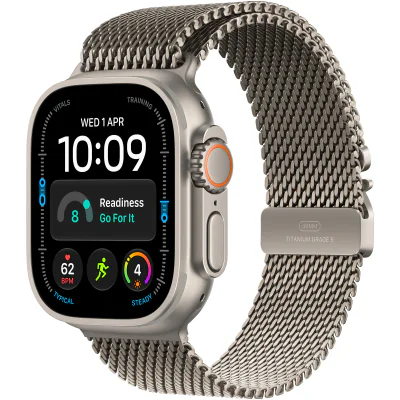 Apple Watch Ultra 4, GPS + Cellular, Carcasa Natural Titanium 49mm, Natural Titanium Milanese Loop - S