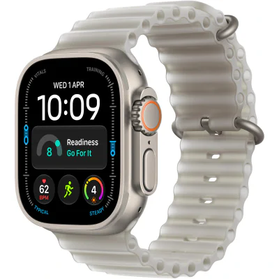 Apple Watch Ultra 4, GPS + Cellular, Carcasa Natural Titanium 49mm, Translucent Grey Ocean Band