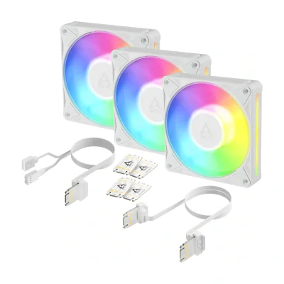 ARCTIC BioniX P12 A-RGB (White) – 3 Pack 120 mm PWM Fan with Daisy Chain, Fan, 12 cm, 450 RPM, 3000 RPM, 129 m³/h, White