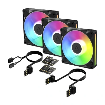 ARCTIC BioniX P14 A-RGB - 3 Pack 140 mm PWM Fan with Daisy Chain, Fan, 14 cm, 400 RPM, 2500 RPM, 186 m³/h, Black