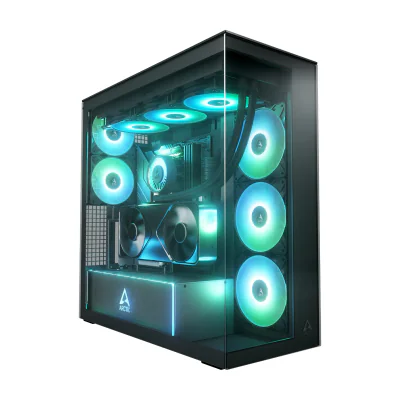 ARCTIC Xtender VG (Mirror Black) Premium E-ATX PC Case with Vertical GPU Mounting, Midi Tower, PC, Black, EATX, Metal, Tempered glass, Gaming