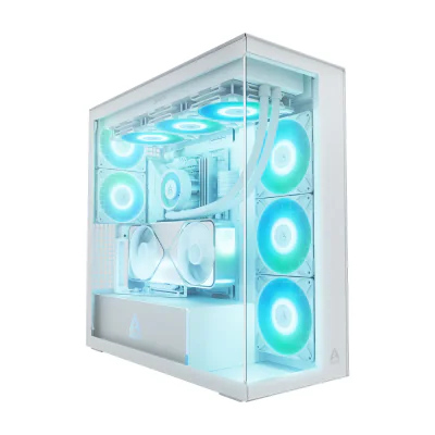 ARCTIC Xtender VG (White) Premium E-ATX PC Case with Vertical GPU Mounting, Midi Tower, PC, White, EATX, Metal, Tempered glass, Gaming