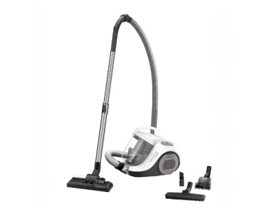 Aspirator fara sac Rowenta Swift Power Cyclonic RO2957EA, 750W,Clasa A , tehnologie ciclonica, 7.6m, motor Effitech, Animal Care, Alb/Negru