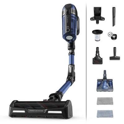 Aspirator vertical Rowenta X-Force Flex 12.60 Aqua RH98C0WO, 320 W, 0.9 l, Autonomie 45 minute, Albastru/Negru