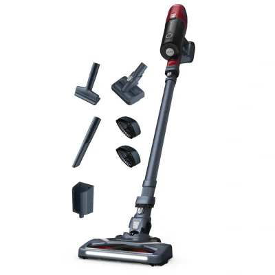 Aspirator vertical Rowenta X-Pert 6.60 Animal Care RH6878WO, 100W, autonomie 45 min, cap de aspirare motorizat cu iluminare LED, capacitate recipient 0.55L, 2 trepte de putere, functie BOOST, rosu/gri