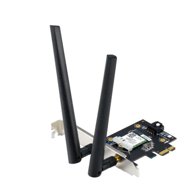 ASUS PCE-BE6500 Wifi  Bluetooth 5.4, WI-FI 7, 2.4GHz / 5GHz / 6GHz, greutate: 51.6G, 2 x Antene externe, PCI-Express x 1.