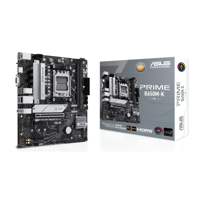 ASUS PRIME B650M-K, AMD, Socket AM5, AMD Ryzen 7000 Series, Socket AM5, DDR5-SDRAM, 96 GB