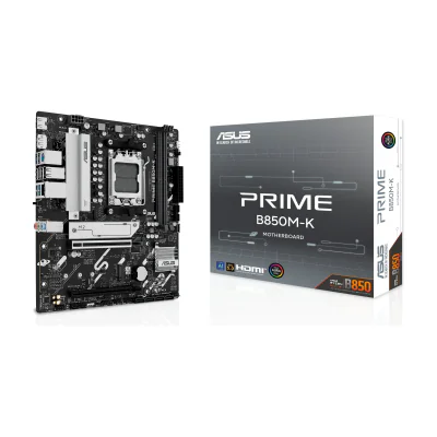 ASUS PRIME B850M-K, AMD, Socket AM5, AMD Ryzen 7000 Series, AMD Ryzen 8000 Series, AMD Ryzen 9000 Series, Socket AM5, DDR5-SDRAM, 128 GB