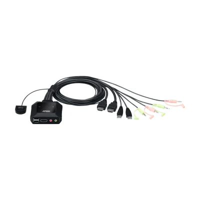 ATEN 2-Port USB 4K HDMI Cable KVM Switch with Remote Port Selector, 4096 x 2160 pixels, 4K Ultra HD, 3.47 W, Black