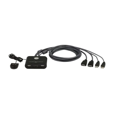 ATEN 2-Port USB FHD HDMI Cable KVM Switch, 1920 x 1200 pixels, Full HD, 1.518 W, Black