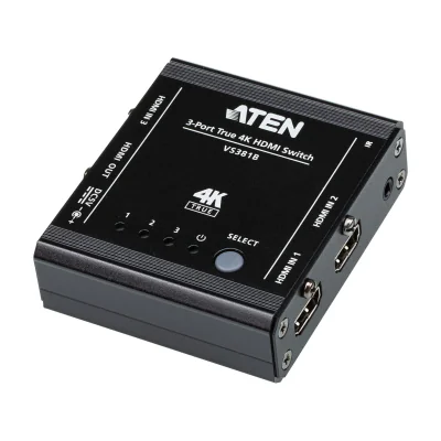 ATEN 3-Port True 4K HDMI Switch, HDMI, Metal, Black, 60 Hz, 5 m, 3840 x 2160, 4096 x 2160