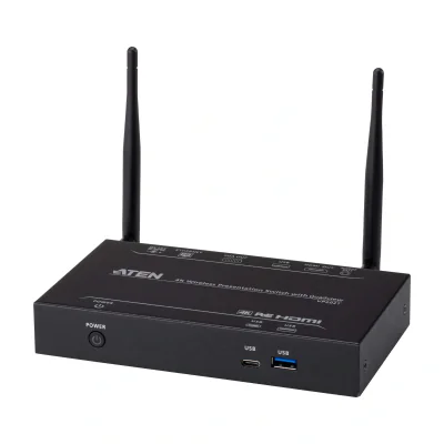 ATEN 4K Wireless Presentation Switch with Quad View, Desktop, Black, Metal, Power, 1920 x 1080 pixels, 4096 x 2160 pixels