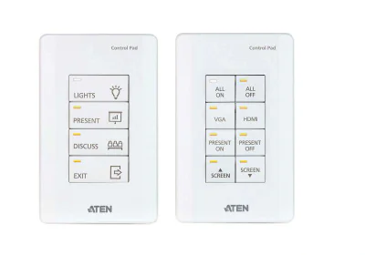 Aten 8-button Control Pad (US, 1 Gang), 4~8 buttons customizable in 14 keypad layouts, 2 x Bi-directional RS-232 Port, Baud Rate: 300 to 115200 (default: 9600)