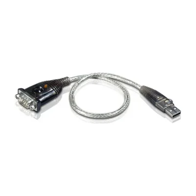 ATEN USB Port - to -Serial Port Converter, Stainless steel, Transparent, Black, 0.35 m, USB Type-A, DB-9, Male, Male