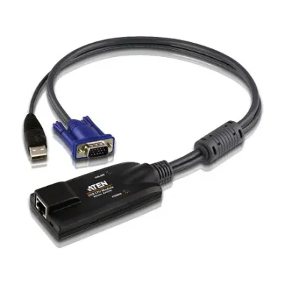 ATEN USB - VGA to Cat5e/6 KVM Adapter Cable (CPU Module), PS/2, PS/2, VGA, Black, Blue, Metallic, RJ-45, 1 x RJ-45